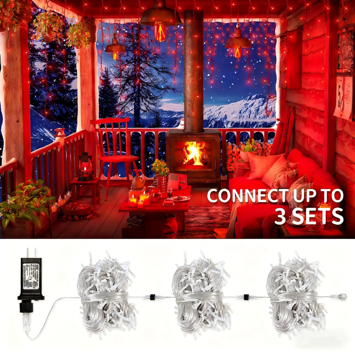 oopswow Christmas Icicle Lights Outdoor,300LED 33FT Christmas String Lights,Connectable Valentine's Day Lights with 30V Plug in for Valentine Wedding Party Eave Garden Wall Indoor Decor, Red