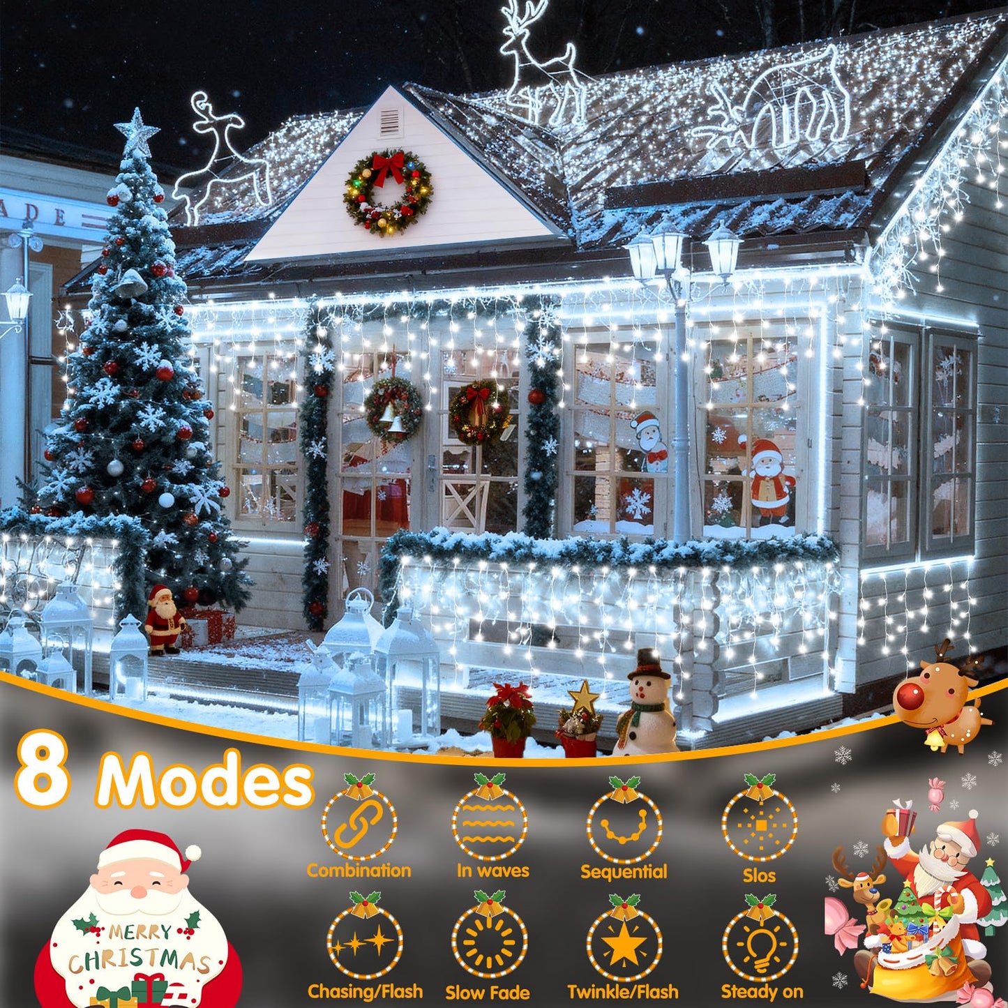 Hezbjiti Christmas Lights Outdoor , 400LED 33FT LED Icicle Lights 8 Modes 75 Drops Fairy String Lights for Christmas Decor Eaves Party Yard Garden