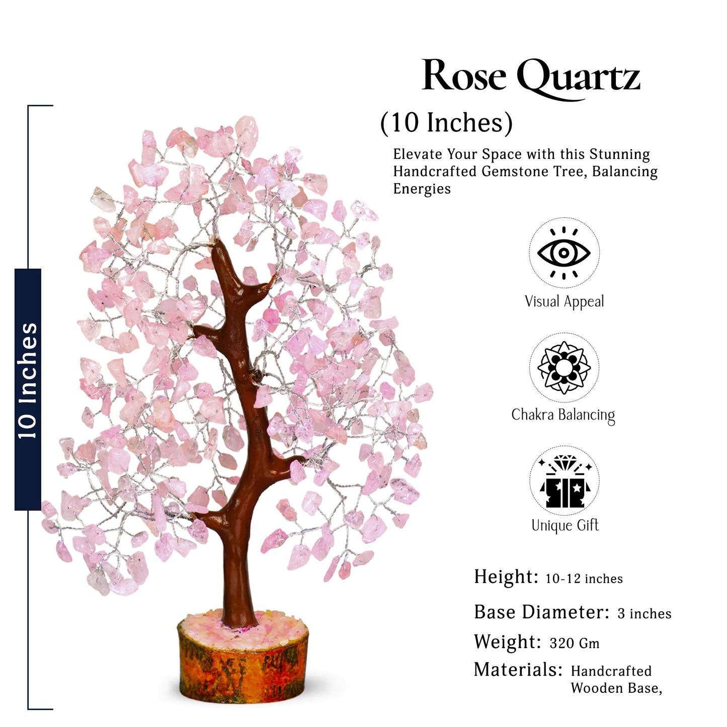 YATSKIA Rose Quartz Tree, Rose Quarts Crystal, Stone Crystal Money Tree - Feng Shui Decor - Spiritual Gift, Home Office Decor - 10-12 Inch Approx