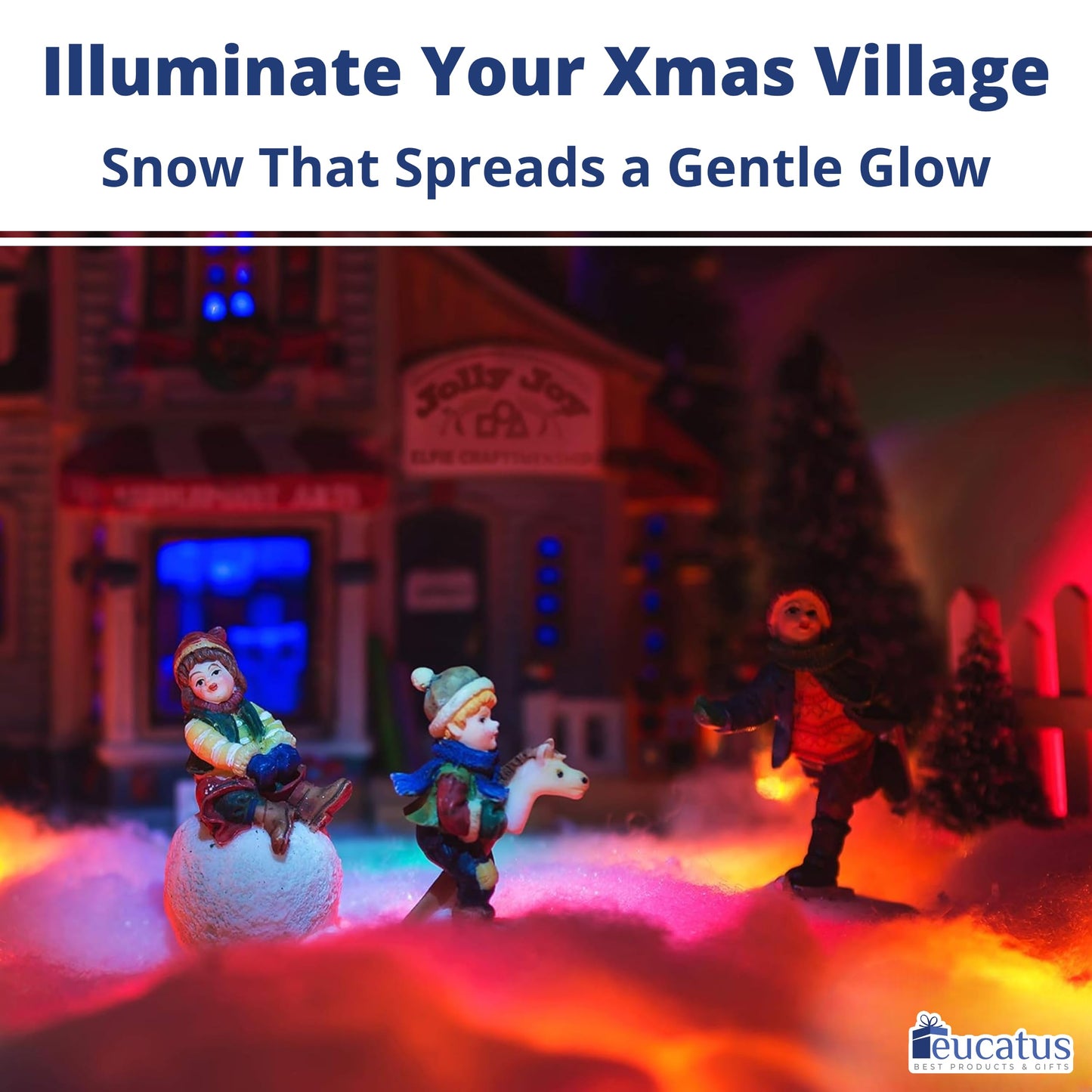 Eucatus 2 Pack Fake Snow Fluff Sheet – 30 sqft Fluffy Cotton-Like Christmas Snow for Mantle, Tabletop, Winter Village, Tree Base & Nativity Display Decoration