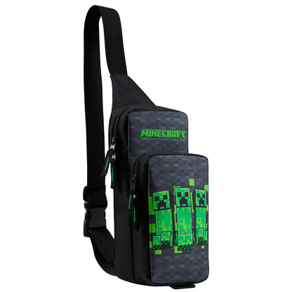 Minecraft Crossbody Bag for Boys Teens Creeper Sling Bag with Compartments Adjustable Strap Chest Bag for Travel Holidays Ideal for Phone Wallets Gamer Gifts (Black/Green)