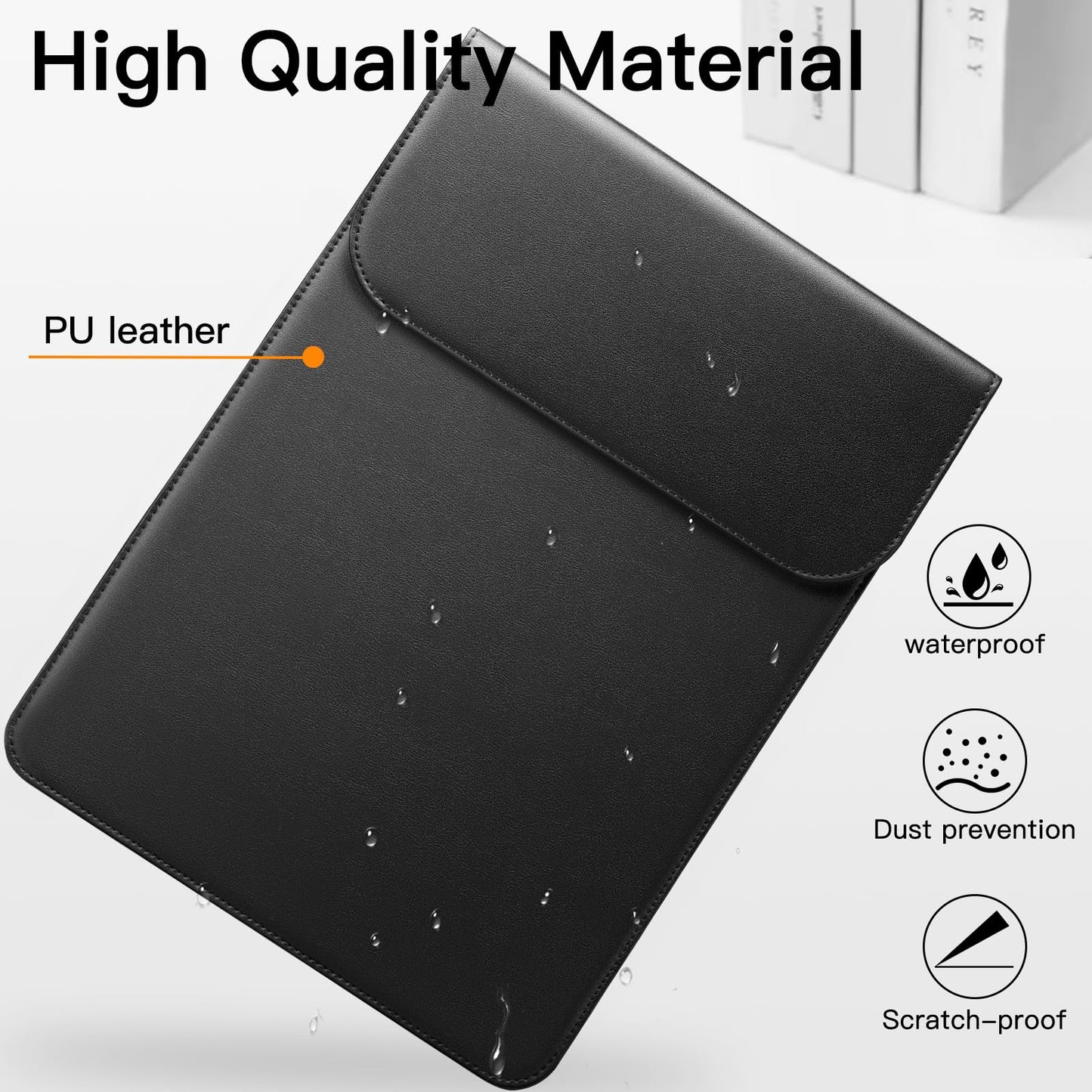 JETech Slim Laptop Sleeve for MacBook Air 13-Inch (M4/M3/M2) 2022-2025, MacBook Pro 13-Inch (M2/M1) 2016-2022, PU Leather Case (Black)