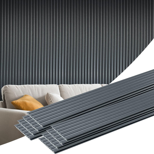 Art3d 8 Pack WPC Wainscoting Panels, 104" x 6.3" Slat Wall Paneling, Glossy Metal Finish 3D Wall Panels, Wavy Panels for Interior Wall Decor, Living Room, Bedroom - Steel Gray