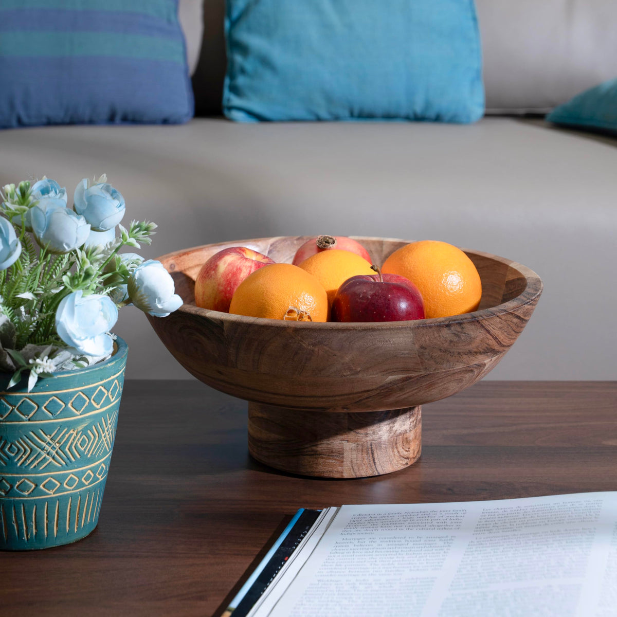 Luxe Designs Wooden Footed Bowl Handcrafted Decorative Fruit Bowl with Elegant Footed Base for Dining, Serving, and Home Décor – Perfect for Fruits, Snacks, and Centerpiece Display