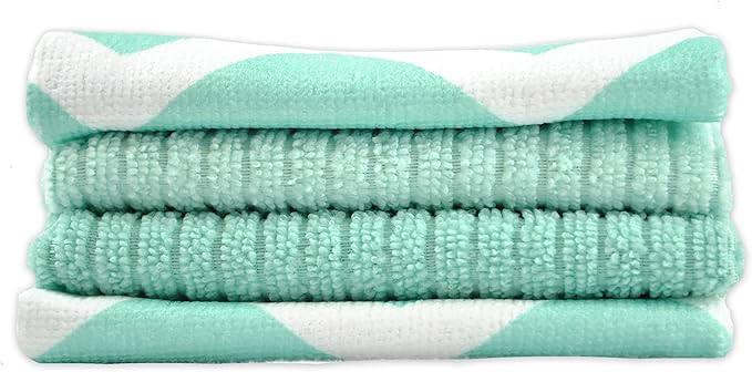 DII Cleaning Collection Multi-Purpose Microfiber, Aqua Chevron, Dishtowel Set