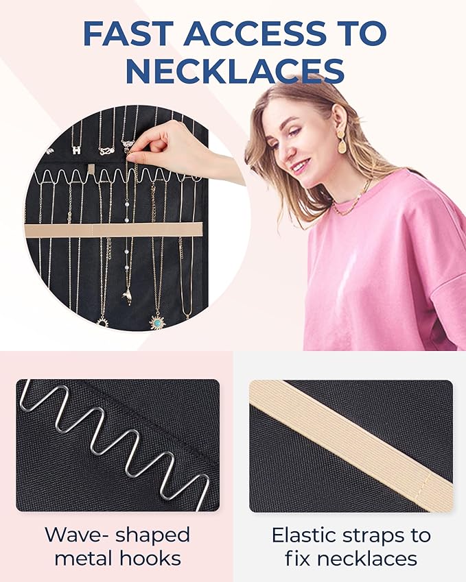 BAGSMART Hanging Necklaces Organizer Jewelry Holder Storage Roll
