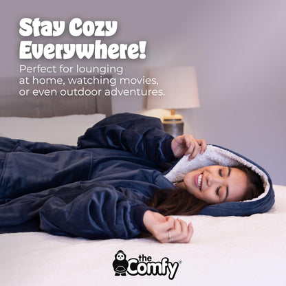 THE COMFY Original | Sherpa Lined Microfiber Fleece Wearable Blanket, Oversized Design with Hood and Pocket, From Shark Tank, for Women & Men, Warm and Cozy Gifts