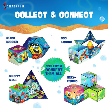 SHASHIBO SpongeBob Shape Shifting Box - Award-Winning Age 8+, Patented Magnetic Puzzle Cube w/ 36 Rare Earth Magnets - Fidget Cube Transforms Into Over 70 Shapes (Spongebob Squarepants-Beach Buddies)