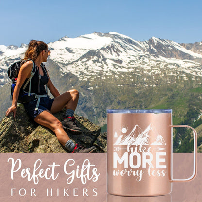 Onebttl Hiking Gifts for Hikers, Women for Christmas, Birthday, 12oz Stainless Steel Mug with Lid - Hike More Worry Less