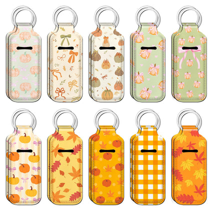 Ctosree 20 Pcs Thanksgiving Lipstick Holder Keychain Friendsgiving Gifts Pumpkin Lip Balm Holder for Thanksgiving Party Favor