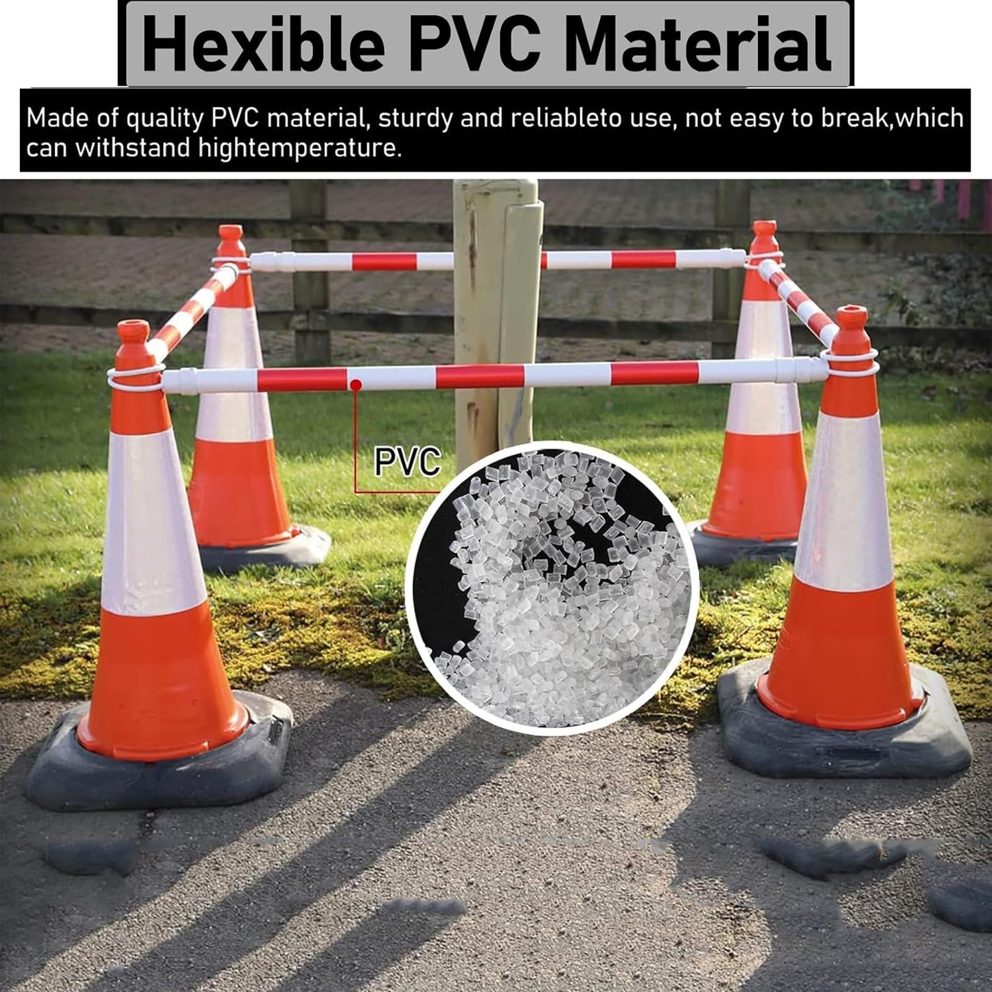 Heavy Duty Expandable Traffic Cone Bar, Adjustable 4.5-8 ft Retractable Safety Cone Barrier with Reflective Tape, Durable PVC Construction, 30PCS Red Traffic Control Set