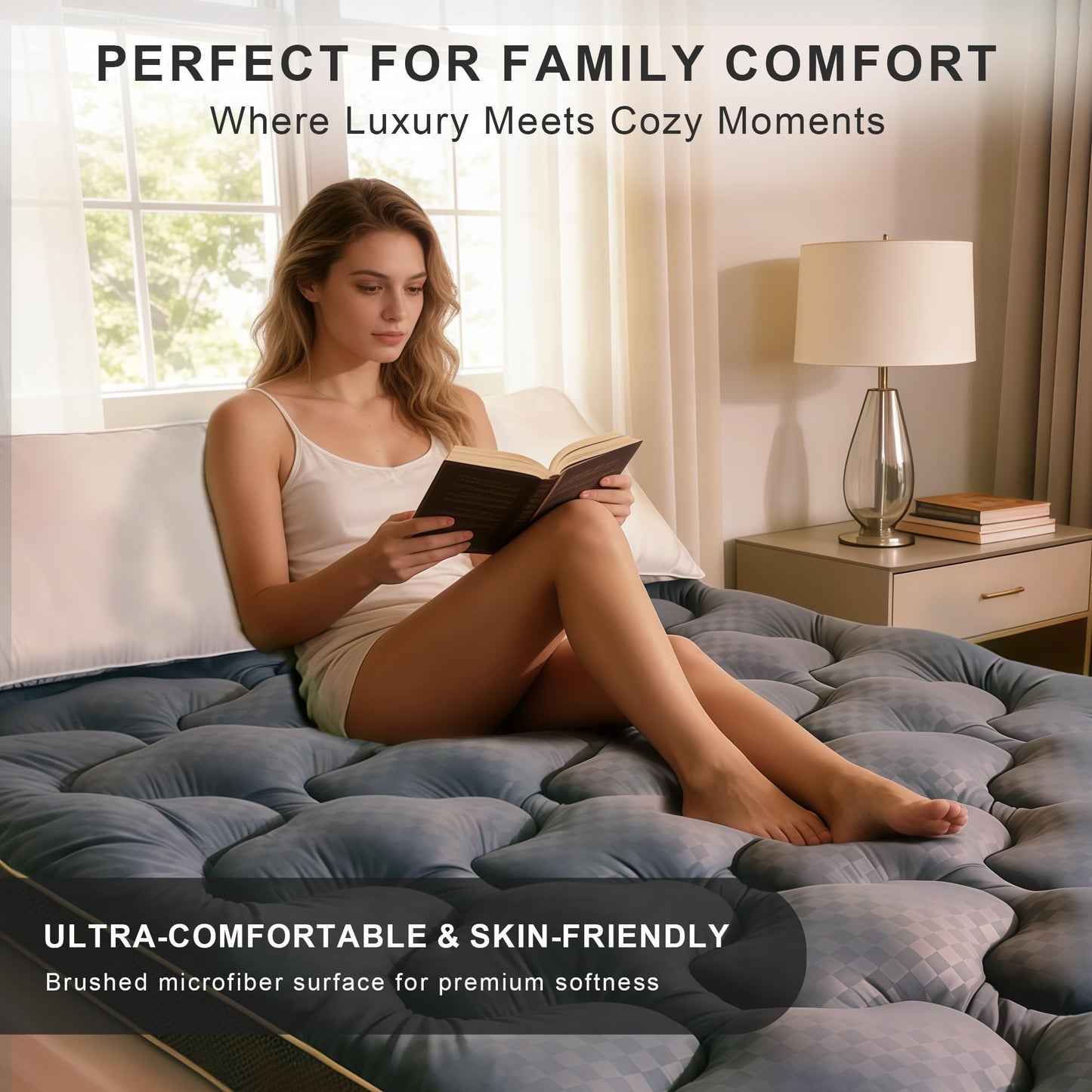 Extra Thick Mattress Topper Full – Cooling Pillow Top for Hot Sleepers, Transforms Old Mattress to Soft Comfort & Supportive, Improves Sleep for Back & Side Sleepers, Easy Setup & Wash