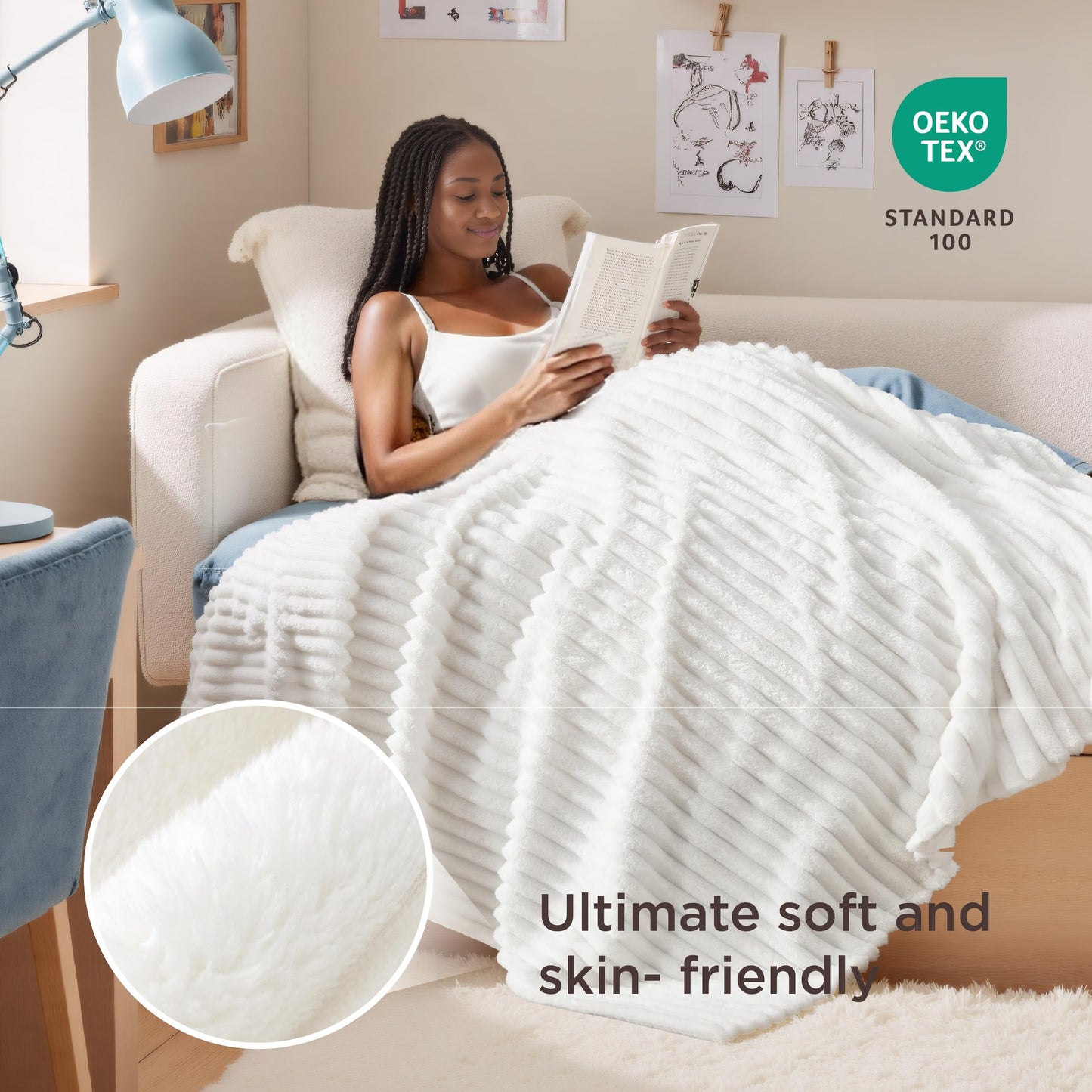 Bedsure GentleSoft White Throw Blanket for Couch - Cozy Blanket for Women, Cute Fleece Throws for Girls Sofa Couch Cover, Birthday Gifts for Women, Room Fall Halloween Decor, Off White, 50x60 Inches