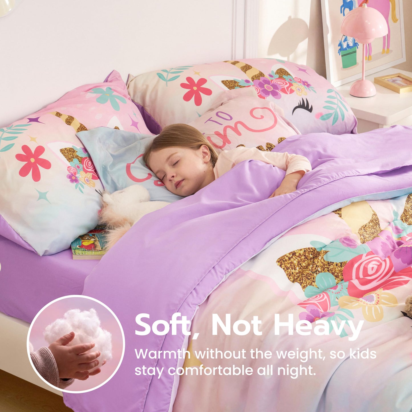 Joiedomi Kid Twin Comforter Set 5 Piece Unicorn Bedding Set for Boys Girls Super Soft Microfiber Bed in a Bag with Comforter Sheets Pillowcase Sham
