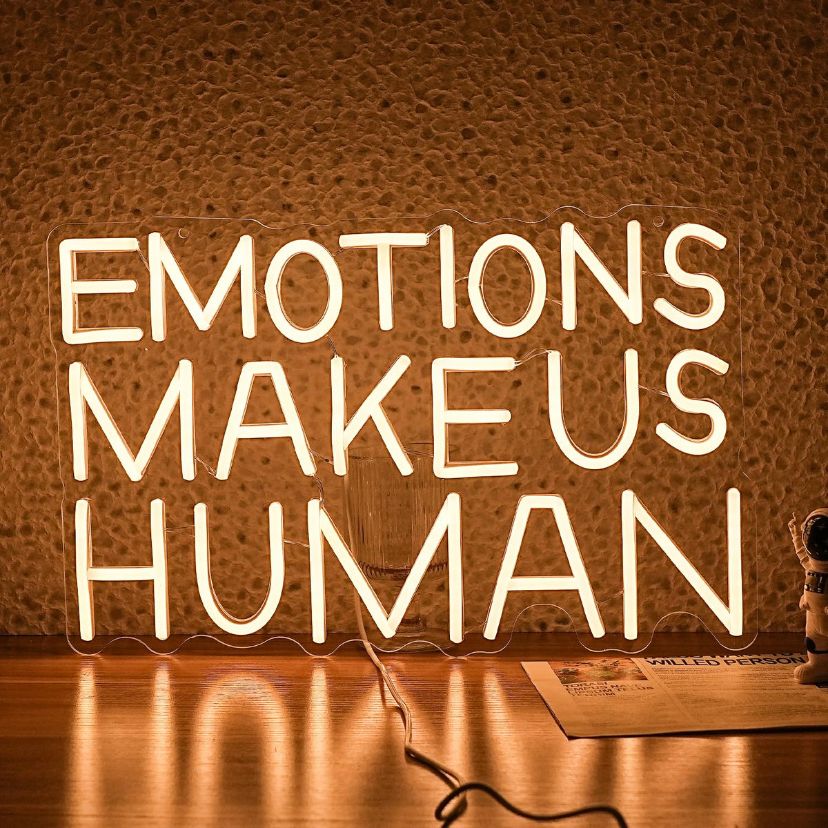 JLEWUINH Emotions Make Us Human Neon Sign Dimmable Switch Neon Signs for Wall Decor USB Warm White Led Light Up Signs for Home Museum Bar(16.5”*10.6”)