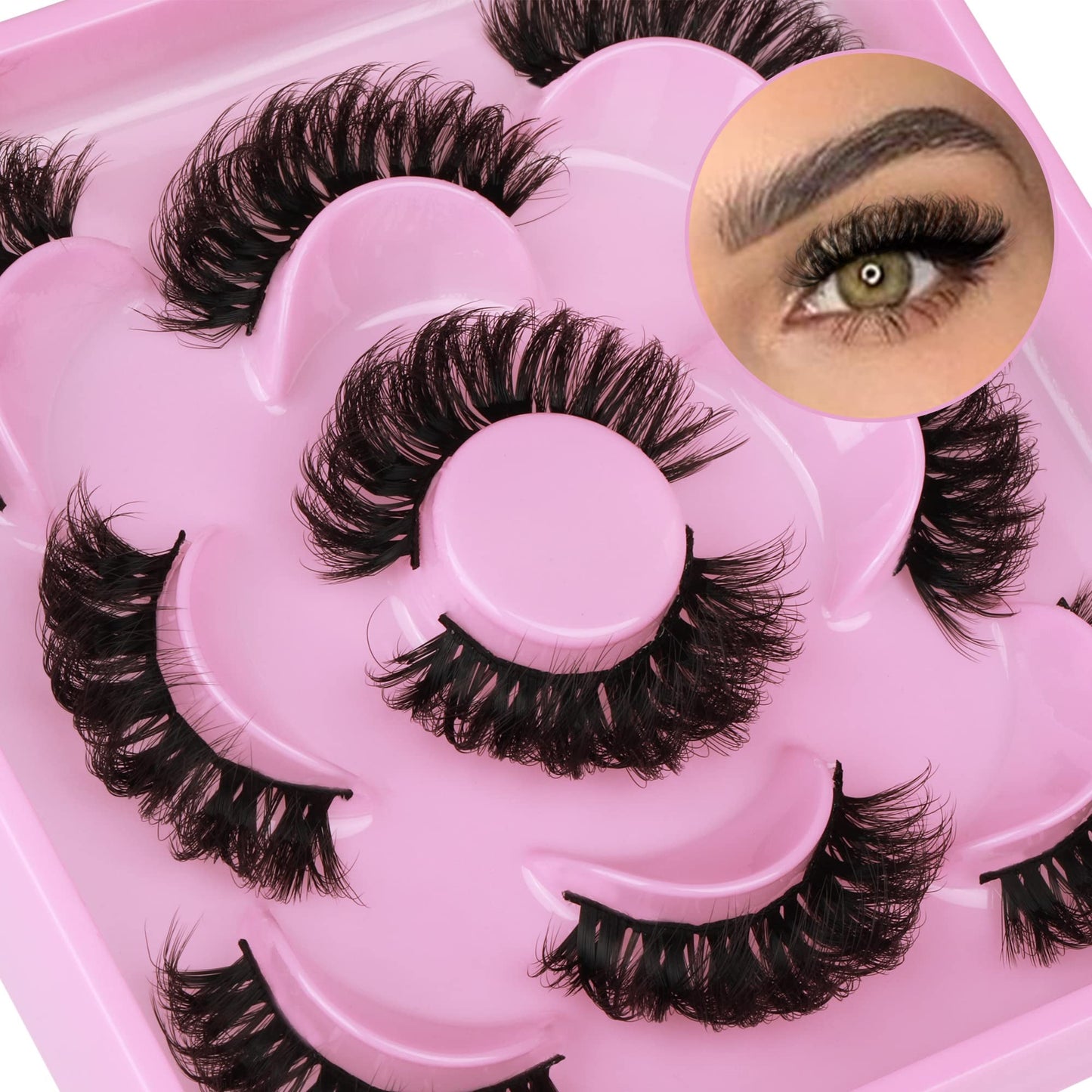 Natural False Eyelashes Fluffy Mink Lashes 3D Wispy D Curl Eye Lashes Russian Strip Thick Full False Eyelashes 5 Pairs 21mm by Focipeysa Eyelashes