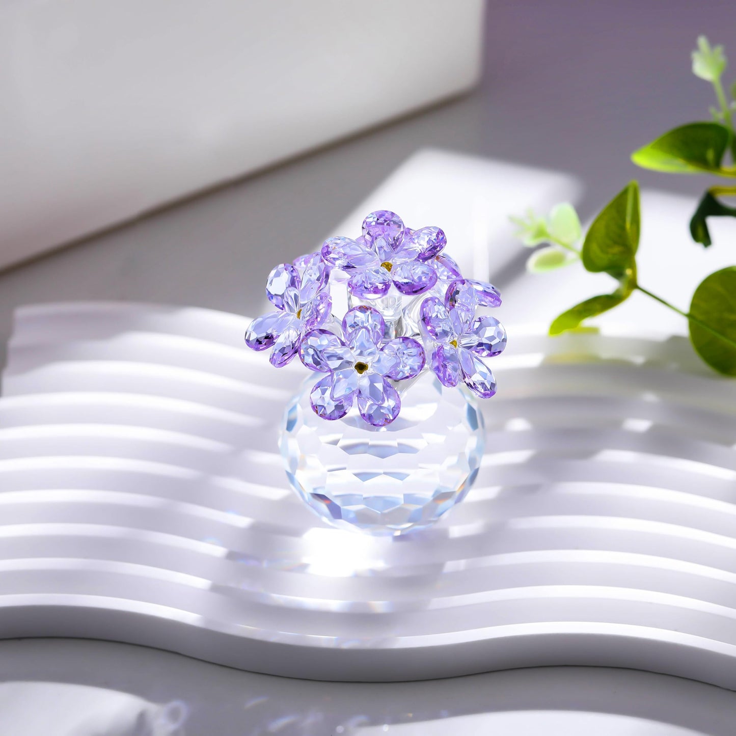 Qianwei Purple Crystal Flowers Figurine - Forget Me Not Gifts Sympathy Glass Flowers Collectible Figurines Decor Paperweight Ornament Home Office Table Desk Decorations
