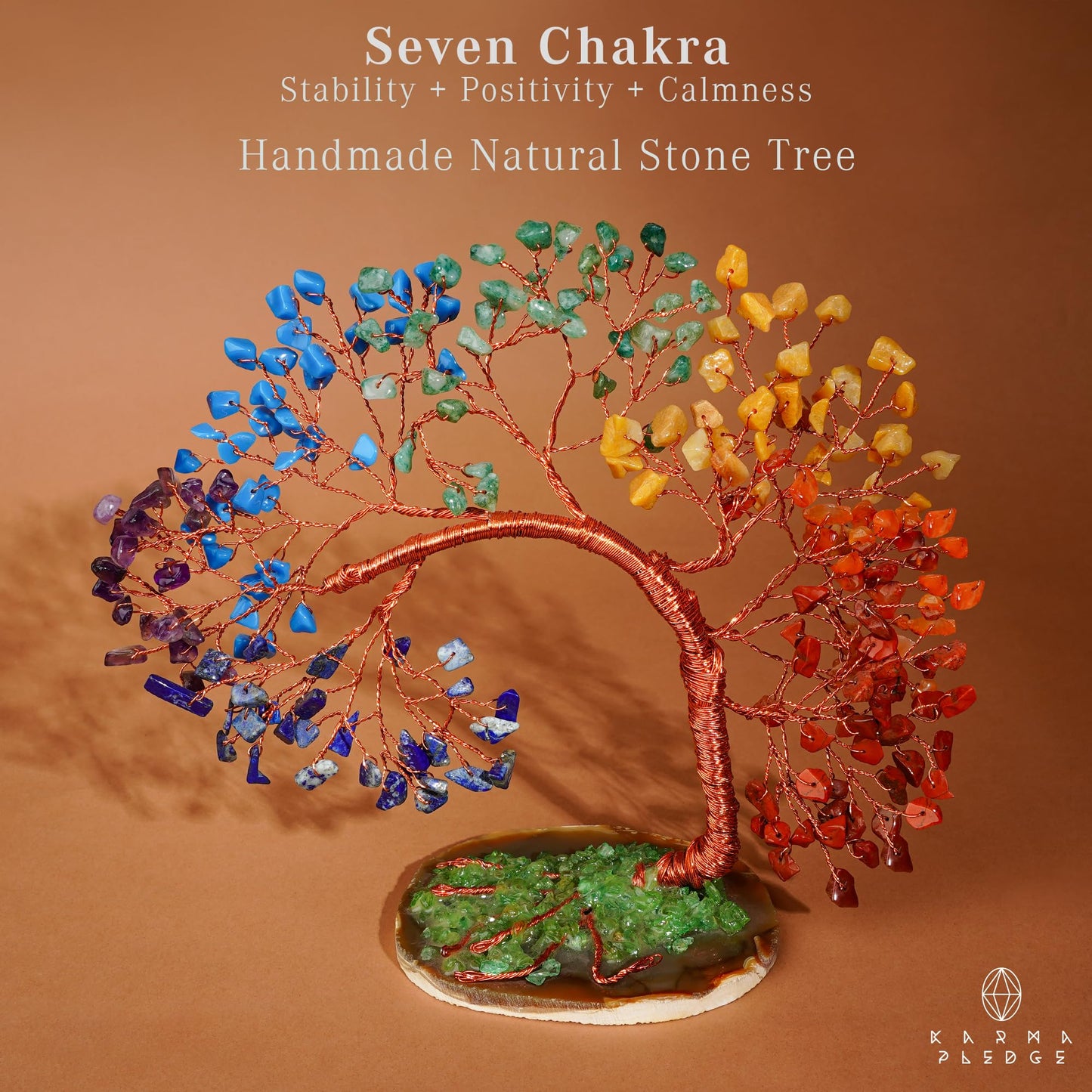 KARMAPLEDGE 7 Chakra Tree of Life for Home, Office, Room, Wall Decor to Bring Money & Good Luck, Handmade Healing Crystal Tree Gifts for Women, Men, Mom & Dad, Unique Gifts for Birthday & Anniversary