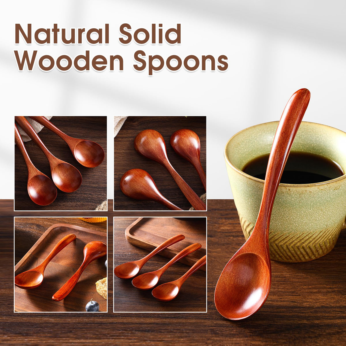 LOROTOCO 50PCS Small Wooden Spoons 6.7" Soup Spoons Bulk for Eating with Stirring & Scoop Coffee Honey Tea Jam Salts Kitchen Utensils Set