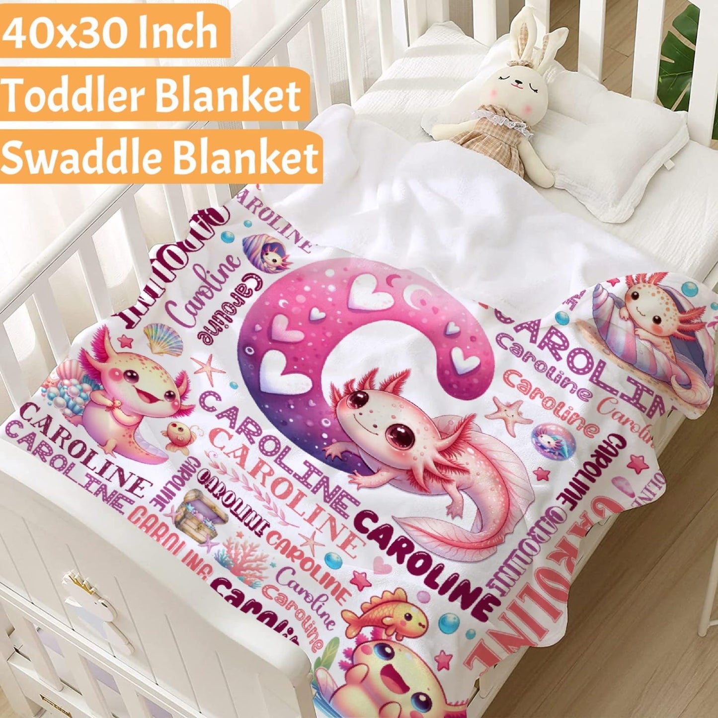 Custom Axolotl Blanket,Personalized Axolotl Gifts,Soft Flannel Throw for Bed Sofa,Lightweight,40 x 30in