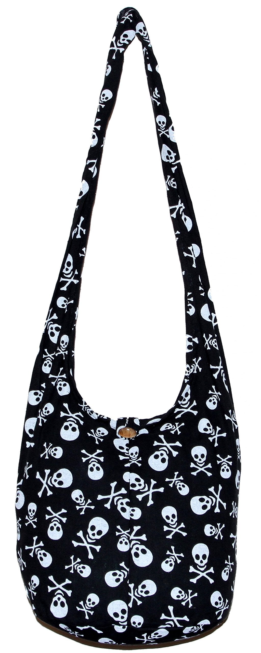 Skull Bohemian Boho Hobo Hippie Gothic Crossbody Bag Purse 33" Black (Black)