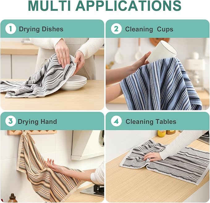 SALAS Kitchen Dish Towels for Drying Dishes, Large Cotton Kitchen Towels
