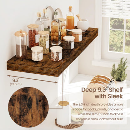 Vivelove Floating Shelves for Wall Mounted, 24 Inch Bathroom Shelves, Display Shelf for Living Room Kitchen Bedroom Office Farmhouse Home Decor, 24" X 9.3" X 1.5" - Set of 2, Rustic Brown