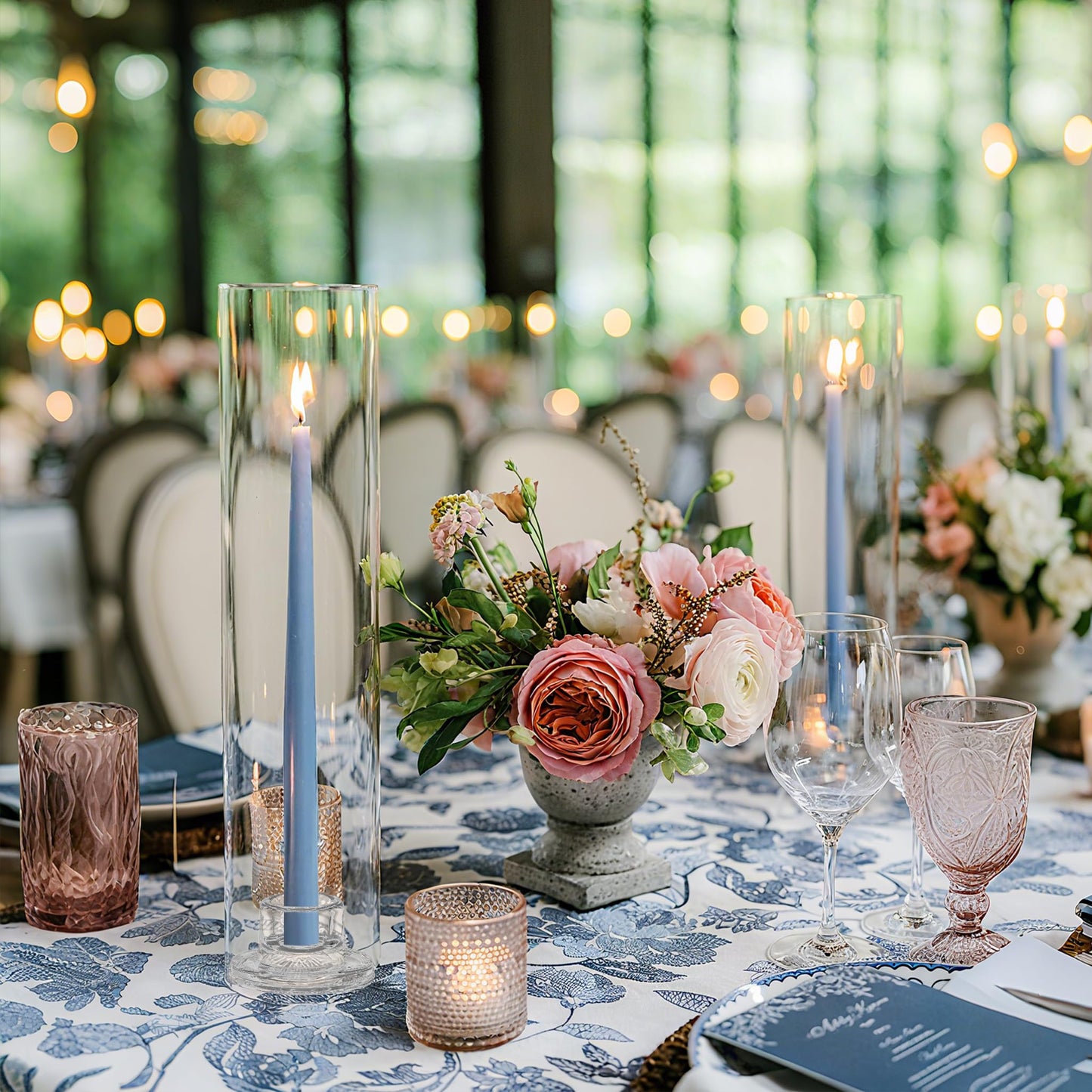 Hurricane Candle Holder Thickened Cylinder Covers Short Taper Candle Sticks Holder 2.5" D × 11" H Glass Tall Candlesticks Holders Centerpiece for Wedding Dining Table, 4 Pcs