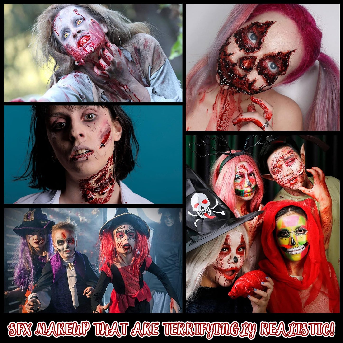 CHASPA Halloween Liquid Latex Special Effects SFX Makeup Kit - Scar Wax + 2 Btl Liquid Latex + 2 Btl Fake Blood + Spatula Tool + 2Pcs Stipple Sponge + 4Pcs Makeup Sponges + Cotton Swabs