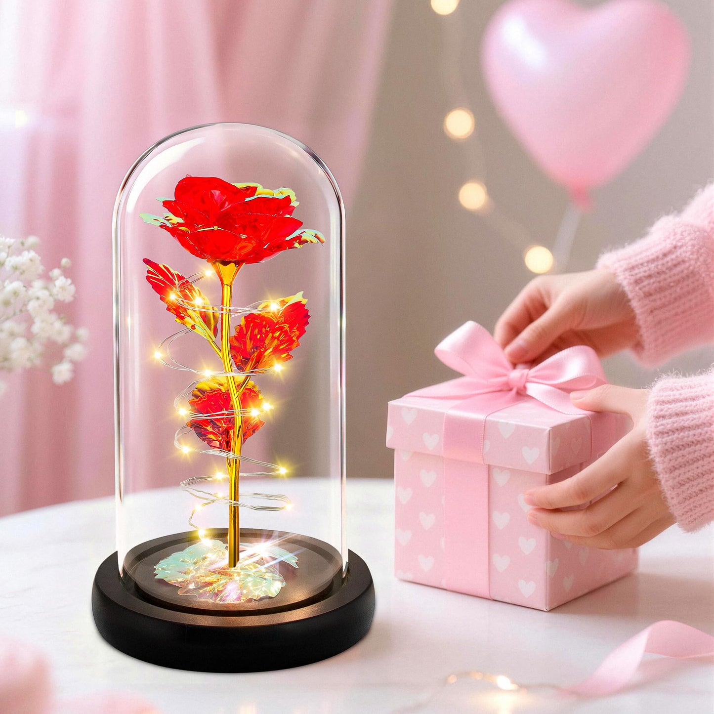 Childom Valentines Day Rose Gifts for Her,Birthday Gifts for Women Mom Mothers Day,Flowers for Delivery Prime,Red Light Up Rose in A Glass Dome,Anniversary Valentines Rose Gift for Wife Daughter