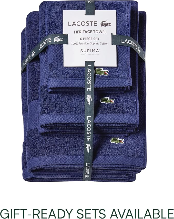Lacoste Heritage 100% Supima Cotton Hand Towel, Premium Super Soft Bath Towel