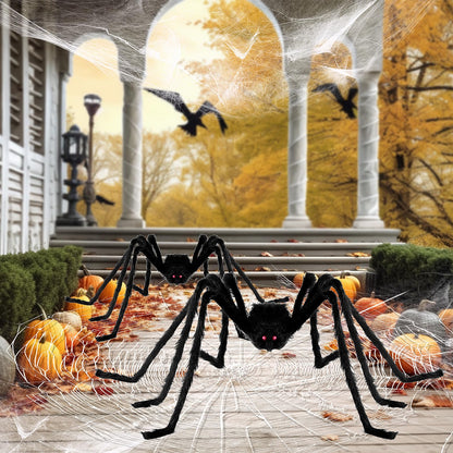 Nirohee 2 Pack Halloween Decorations Outdoor,4.1+5 ft Hairy Giant Spider Halloween Party Decor Large Hairy Spider Scary Fake Large Spiders Props for Yard Decoration Party Decor