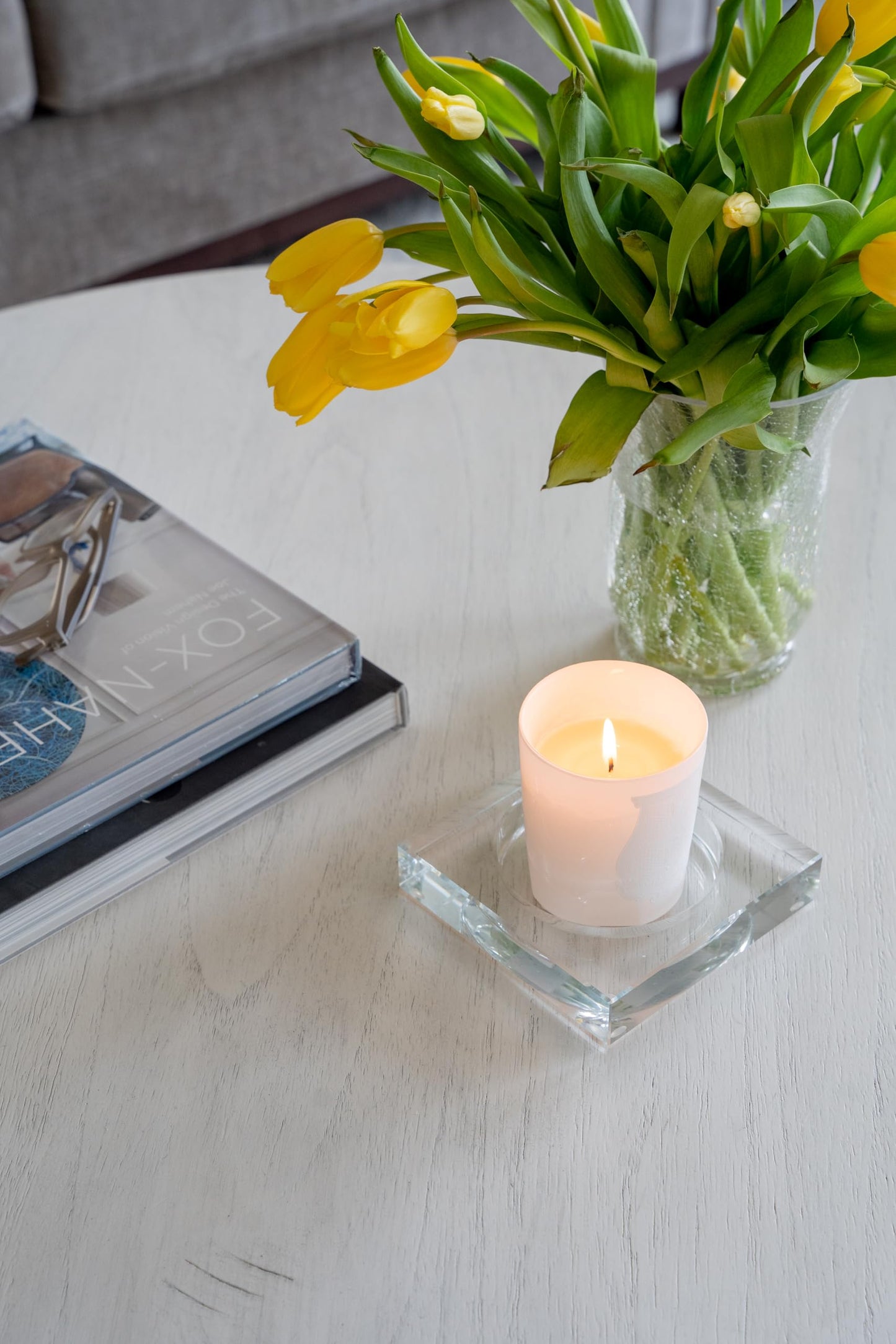 Crystal Candle Dish — by Alice Lane Home Collection — Size Small — Clear K9 Crystal Design — Smooth, Round Cutout is Perfect for Your Favorite Candle or Diffuser — Centerpiece with Elevated Style