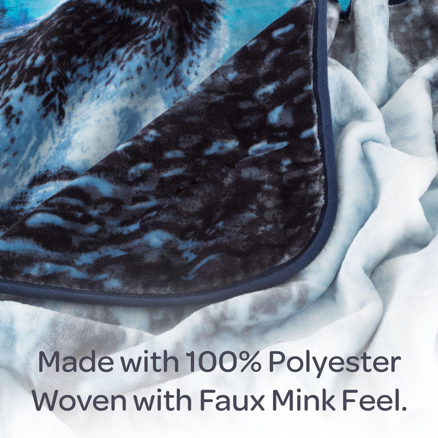 Wolf Blanket - 80x92-Inch Printed Howling Wolf Moon Blanket - Plush Thick 8lb Faux Mink Queen Throw for Couches, Sofas, or Beds by Lavish Home (Blue)