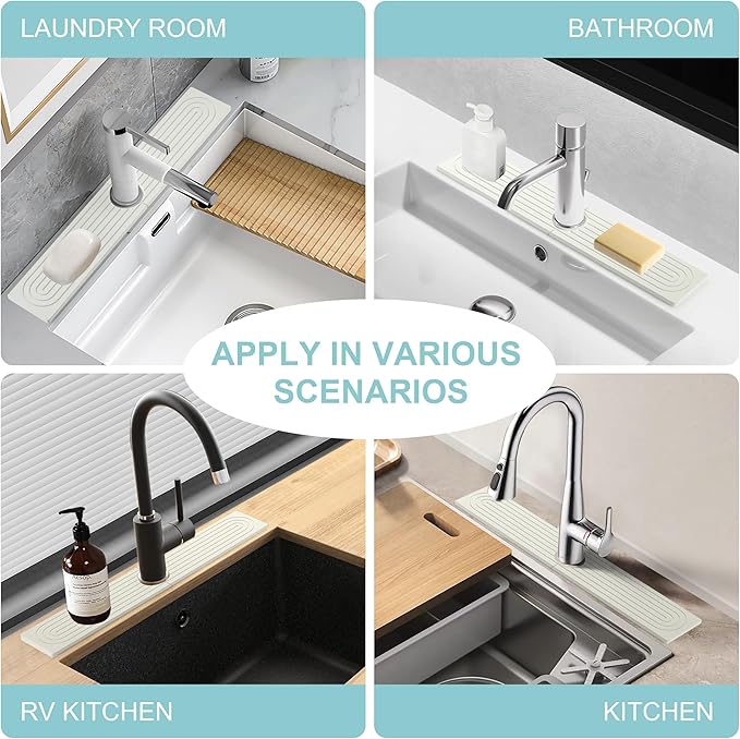 Faucet Mat for Kitchen Sink, Diatomite Fast Drying Stone Sink Tray, Super