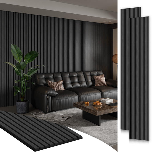 SMARTSTANDARD 2 Pack 105.9" x 20.5" Wood Slat Wall Panels, Soundproof Wooden Wall Panels, 3D Fluted Wood Panels for Interior Wall Decor, Dark Gray