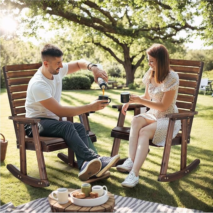 VINGLI Wooden Rocking Chair with High Backrest, Solid Fir Wood, Heavy Duty 600 LBS Patio Rockers for Indoor and Outdoor, Garden, Yard, Patio, Rustic
