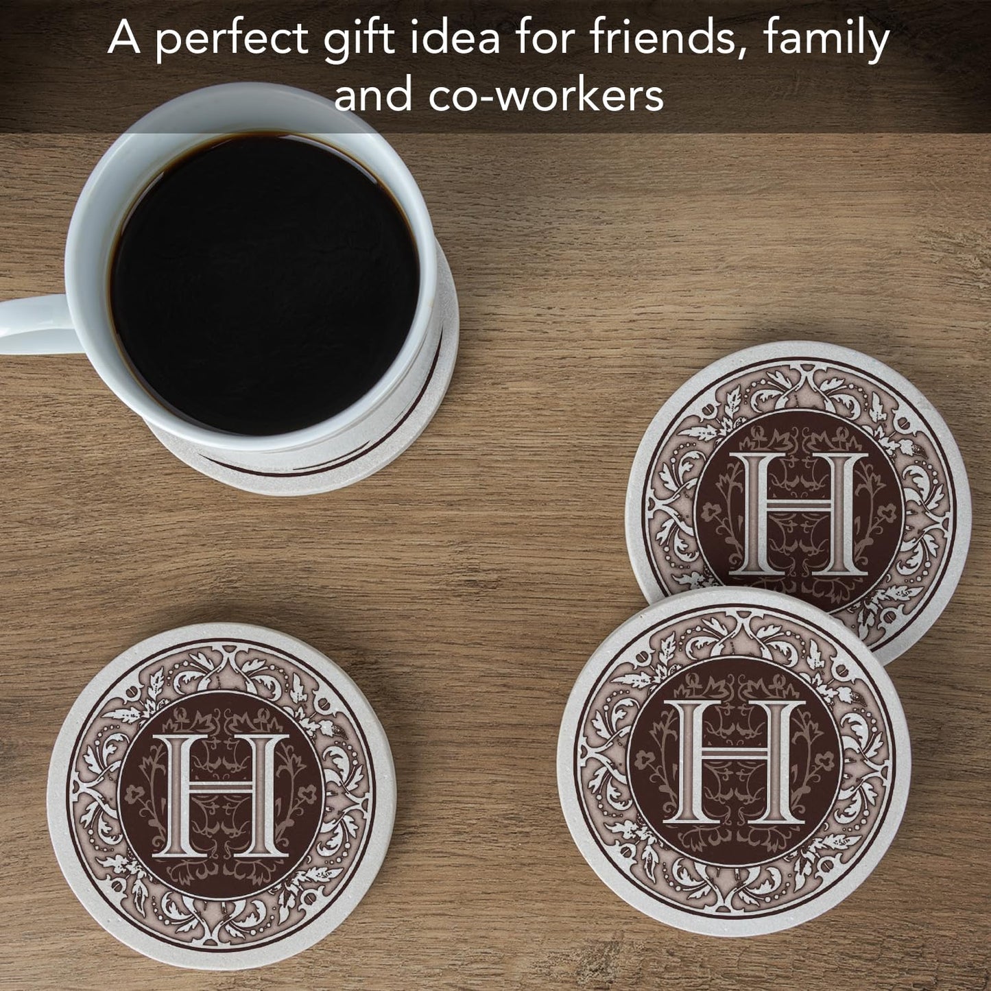 Thirstystone Monogram Letter “H” 4 Pack Sandstone Coasters Manufactured in The USA Decorative Absorbent Easily Wipes Clean