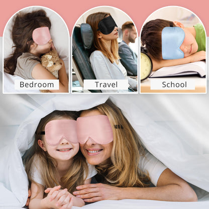 Kids Sleep Mask Eye Cover, 100% Real Natural Pure Silk Eye Mask with Adjustable Strap, Blindfold Kids Eye Mask for Sleeping, Eye Shade for Boys Girls and Adult, Pressure-Free Comfort (Black)