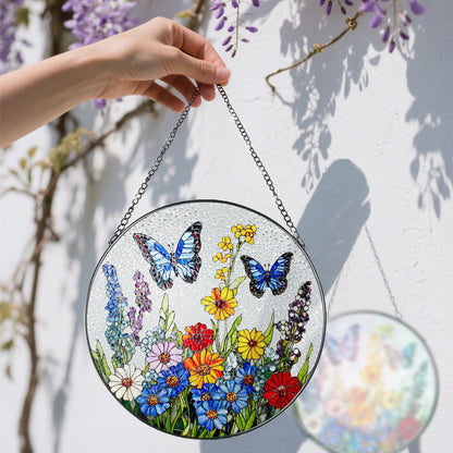 Stained Glass Window Hanging, 8 Inch Stained Glass Suncatcher Ornament, Suncatchers for Windows Hanging, Window Decor, Gift for Mothers Day, Butterfly Lover Gifts, Flower Lover Gifts