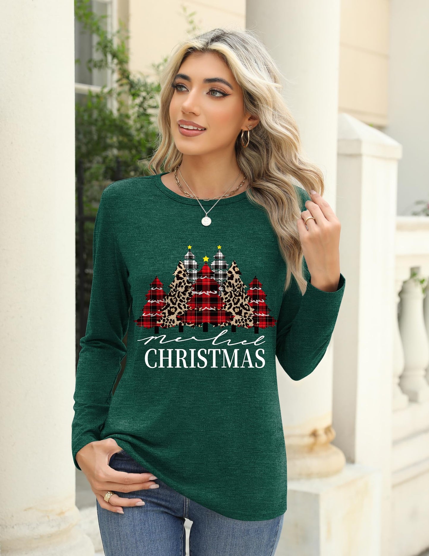 Zeagoo Christmas Shirts for Women 2025 Long Sleeve Santa Tree Tops Casual Graphic Tee Fall Winter Clothes