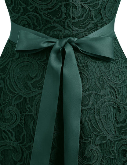 Dressystar 0010 Women Floral Lace Bridesmaid Party Dress Short Prom Dress V Neck Dark Green S