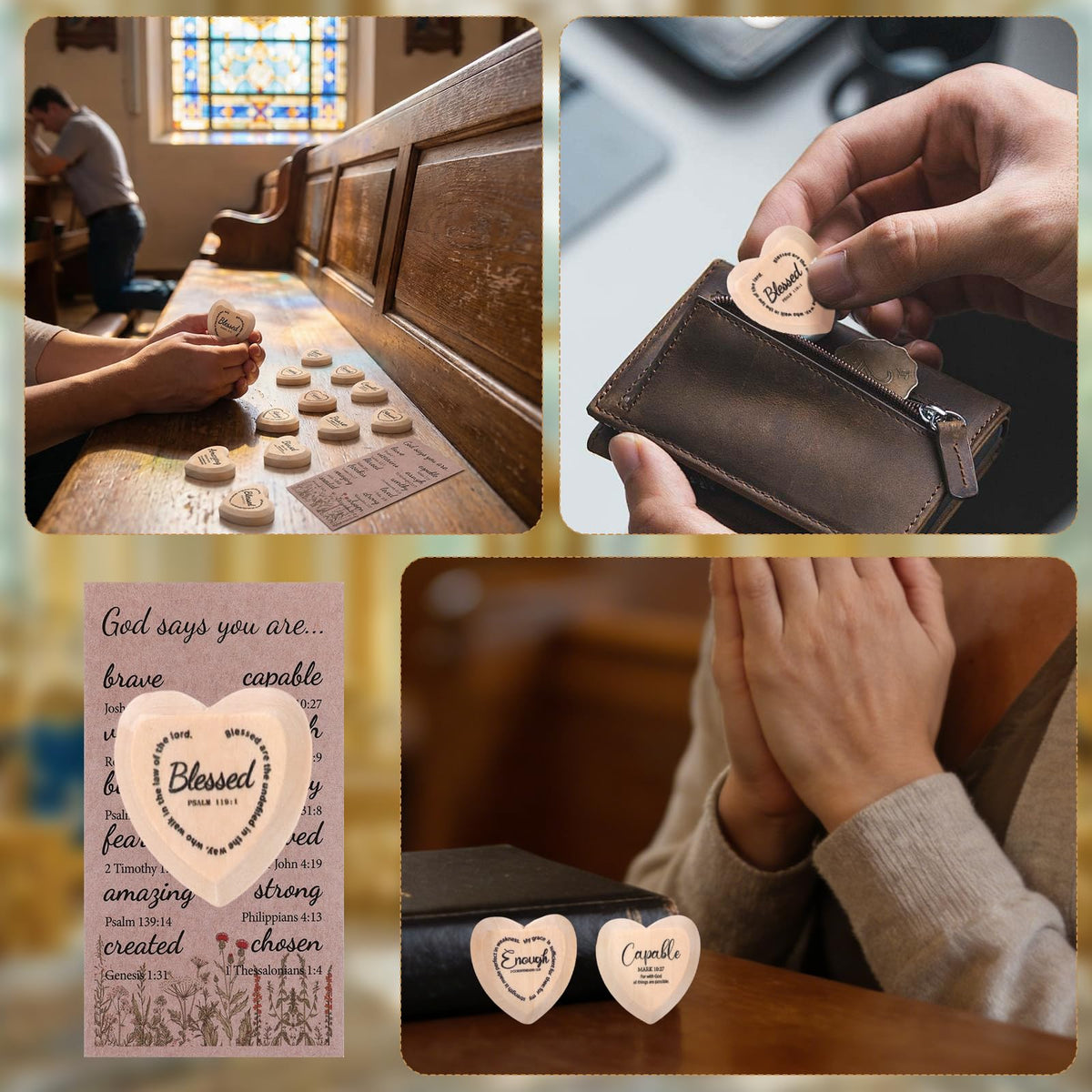 48 Set God Says You are Wood Heart Small Christian Gifts Bulk Religious Gifts Pocket Heart Token with Bible Verse Word Holy Week Affirmation Church Gift for Adults Sunday School Easter Supplies