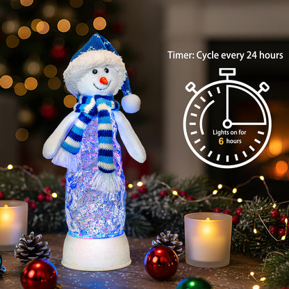Christmas Snow Globe Lantern Indoor Decor Snowman Christmas with Music,6H Timer,USB Lined/Battery Operated Lighted Lantern for Christmas Festival Decoration Gifts