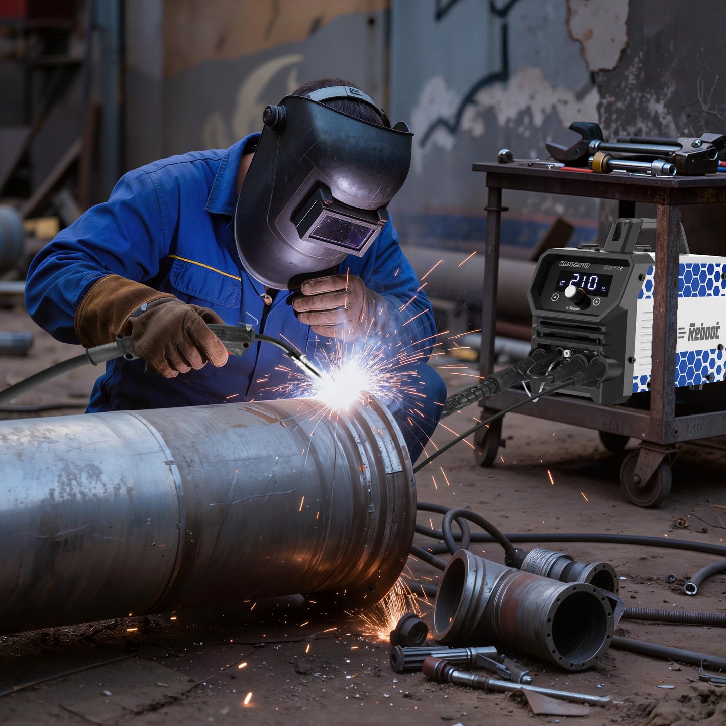 Reboot 210A MIG Welder 120V 4 in 1 Welding Machine Gas/Gasless Flux Core/Lift TIG/Stick Large Digital Led Display with IGBT Inverter RBM2100