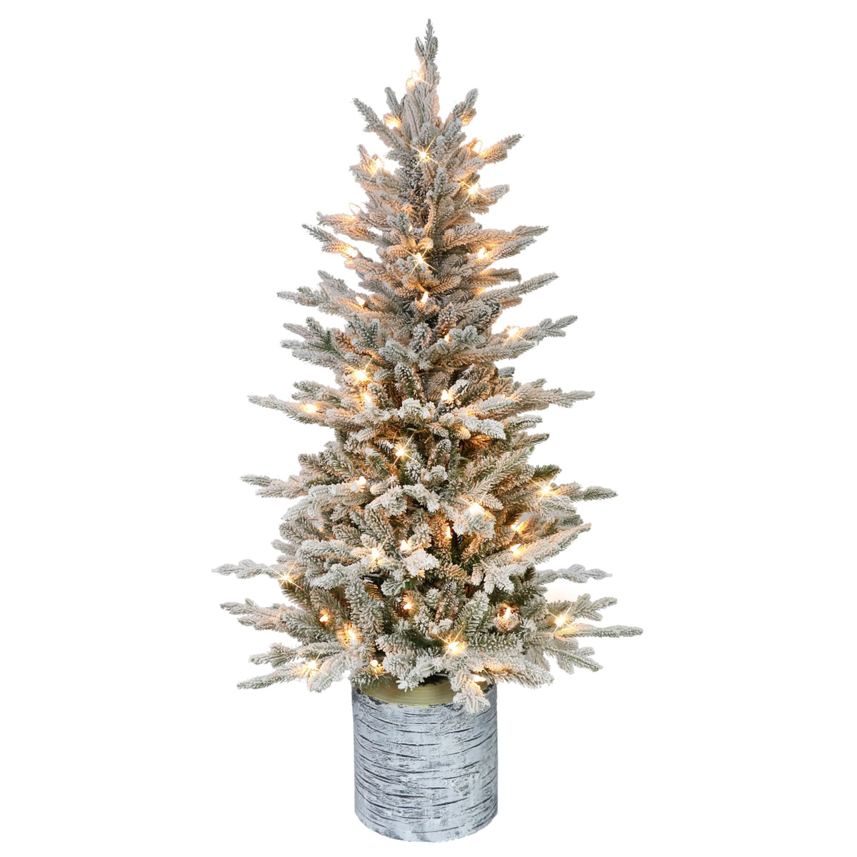 Puleo International 4.5ft Pre-Lit Potted Flocked Arctic Fir Christmas Tree with 70 Clear Lights, 419 Realistic Dense Snow Flocked Branch Tips, Easy Setup Artificial Trees with Sturdy Stand