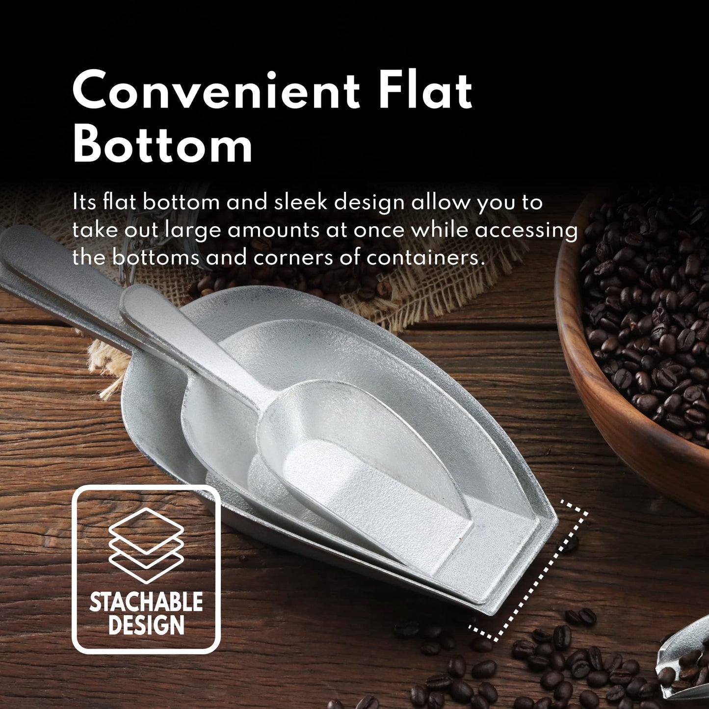 New Star Foodservice One-Piece Cast Aluminum Flat Bottom Bar Ice Flour Utility Scoop, 7-Ounce, Silver