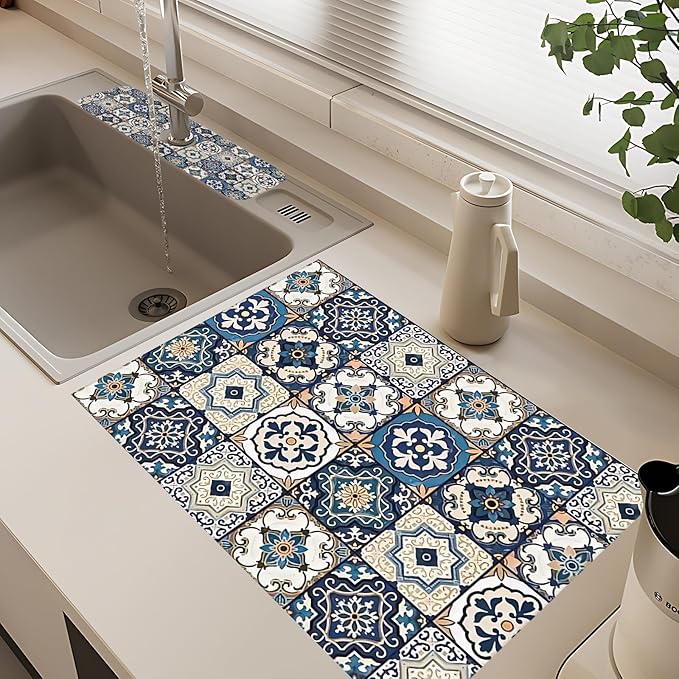 2Pcs Dish Drying Mats Faucet Mats Sets Large Size Coffee Mats Sink Faucet Mat