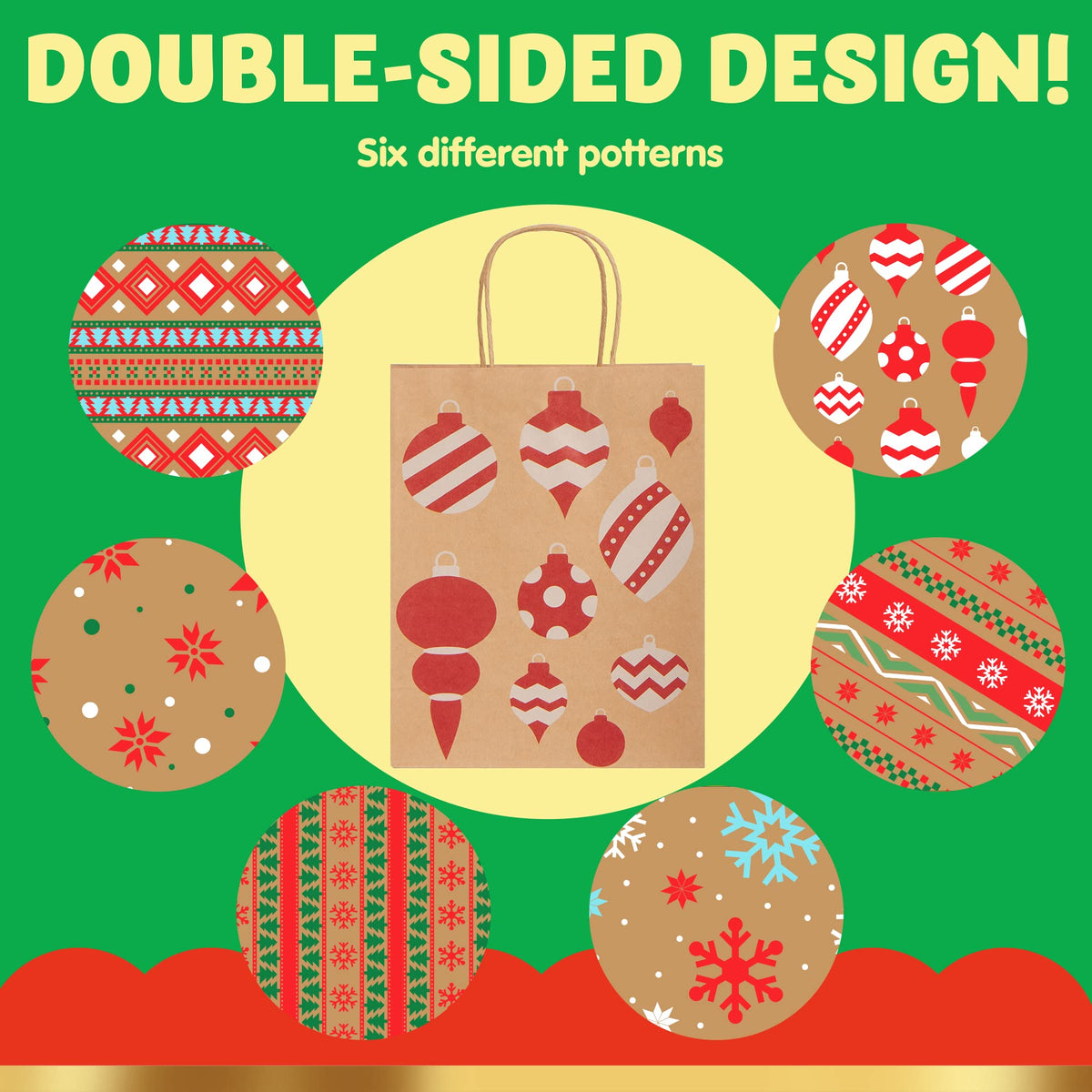 JOYIN 24 PCS Christmas Kraft Gift Bags for Present Wrapping, Holiday Paper Goody Gift Treat Candy Bags for Xmas Decor Supplies Classrooms Wedding and Party Favors (9" x 7.3" x 3.3")