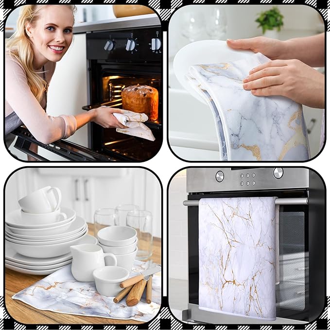 Boyiee Set of 6 Marble Kitchen Towels Gold Dish Towels Absorbent Stylish Marble